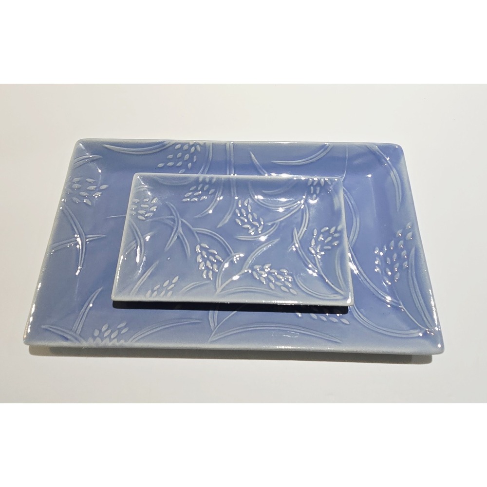 Crabtree & Evelyn Blue Wheat Ceramic Soap Dish Caddy Trinket Tray Rare! - Picture 2 of 7